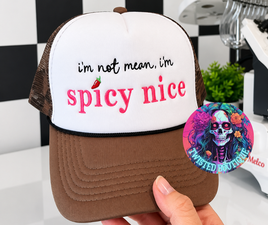 I'm Not Mean Brown Checkered Trucker Hat