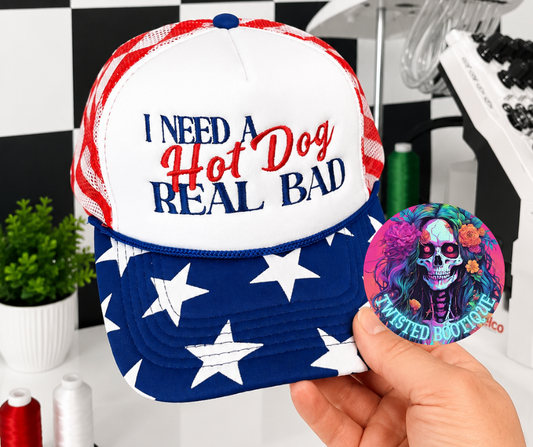 I Need A Hot Dog Stars/Stripes Trucker Hat