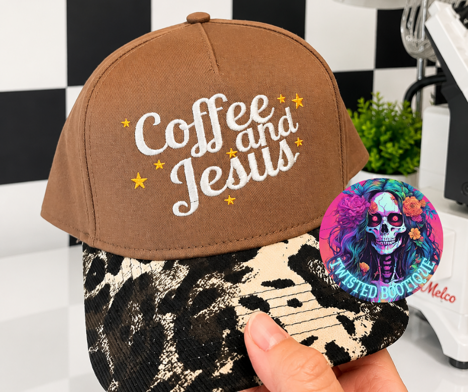 Coffee & Jesus Brown Leopard Hat