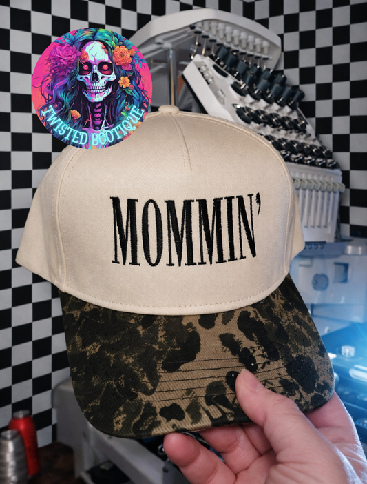 Mommin' Leopard Print Embroidered Hat