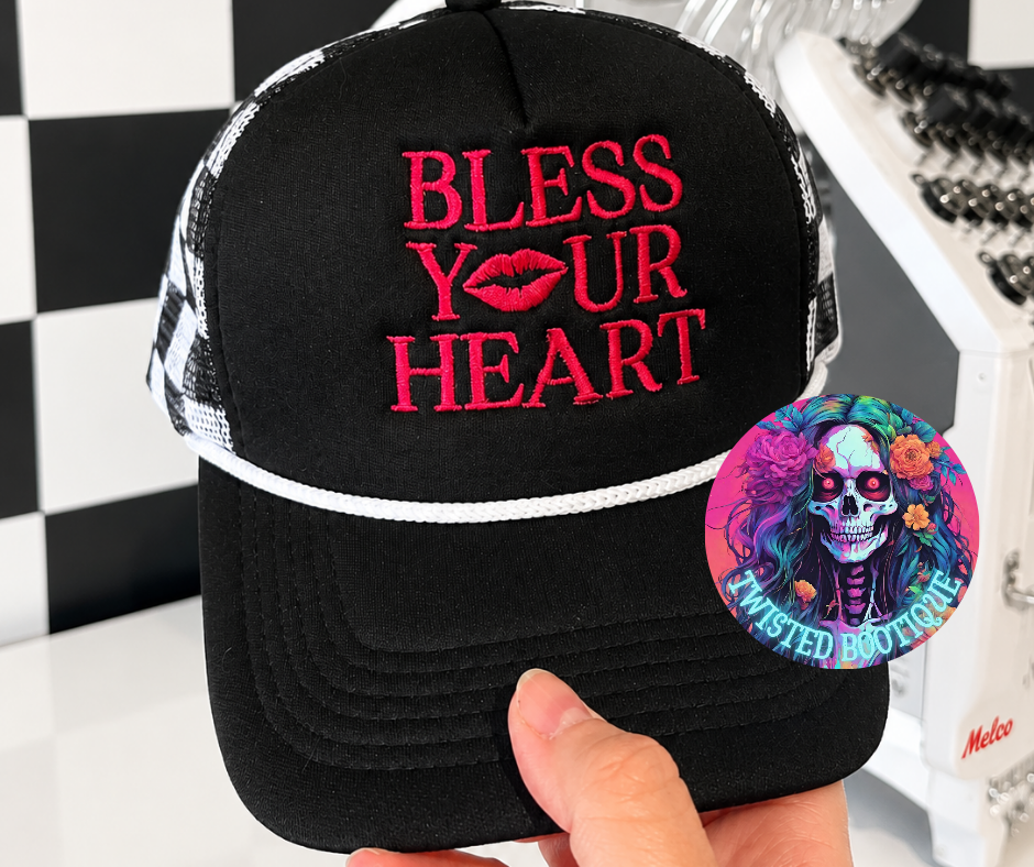 Bless Your Heart Black Checkered Trucker Hat