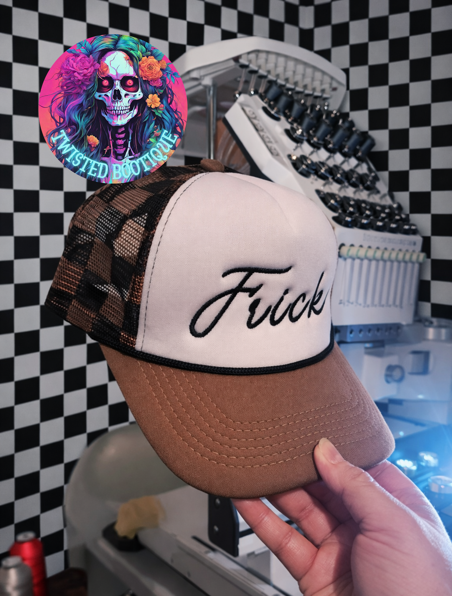 Frick Brown & Black Checkered Foam Hat