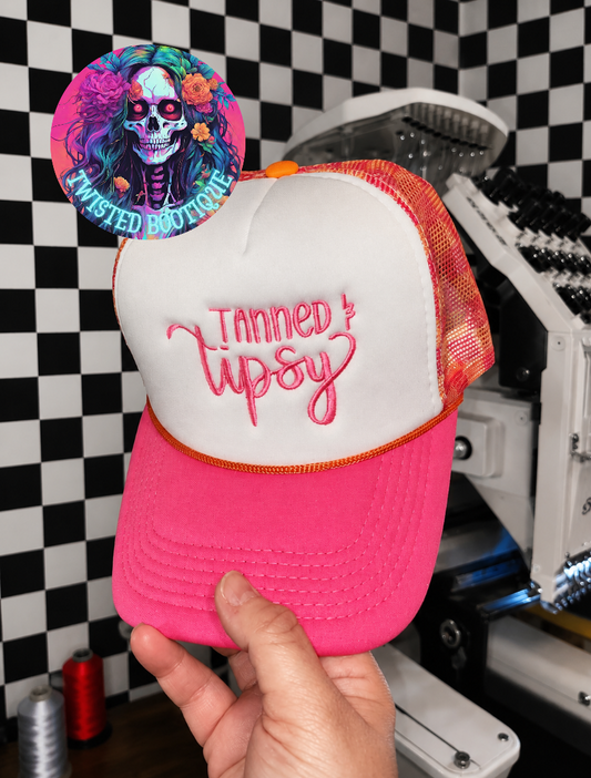 Tanned & Tipsy Pink/Orange Checkered Hat